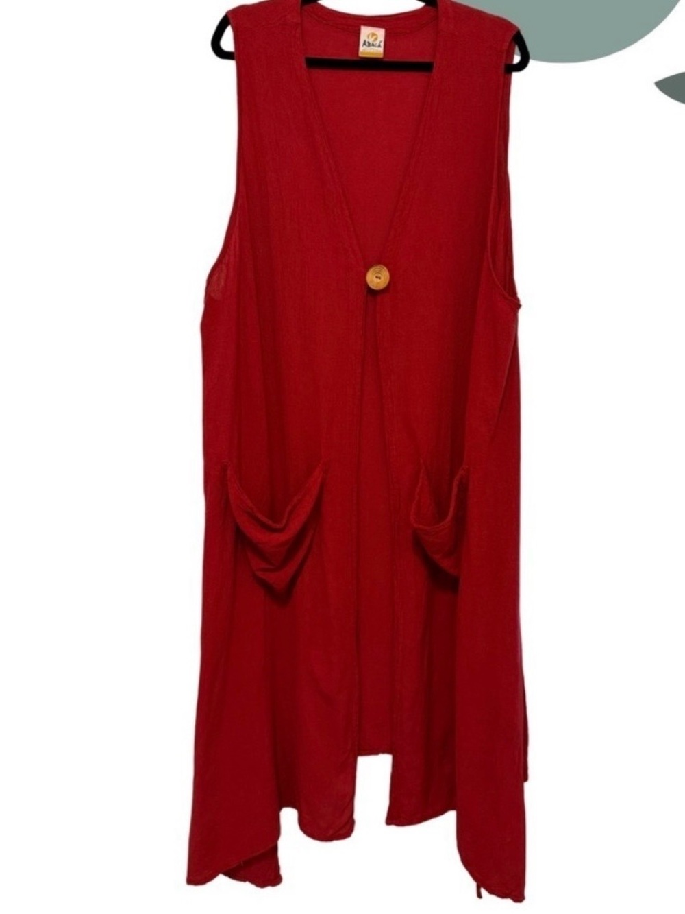 Boho Bold in Deep Red – ABACÁ 100% Cotton Sleeveless Cardigan Vest One Size